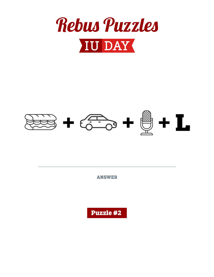 Rebus puzzle two with a clue of hoagie sandwich plus car plus microphone plus the letter L