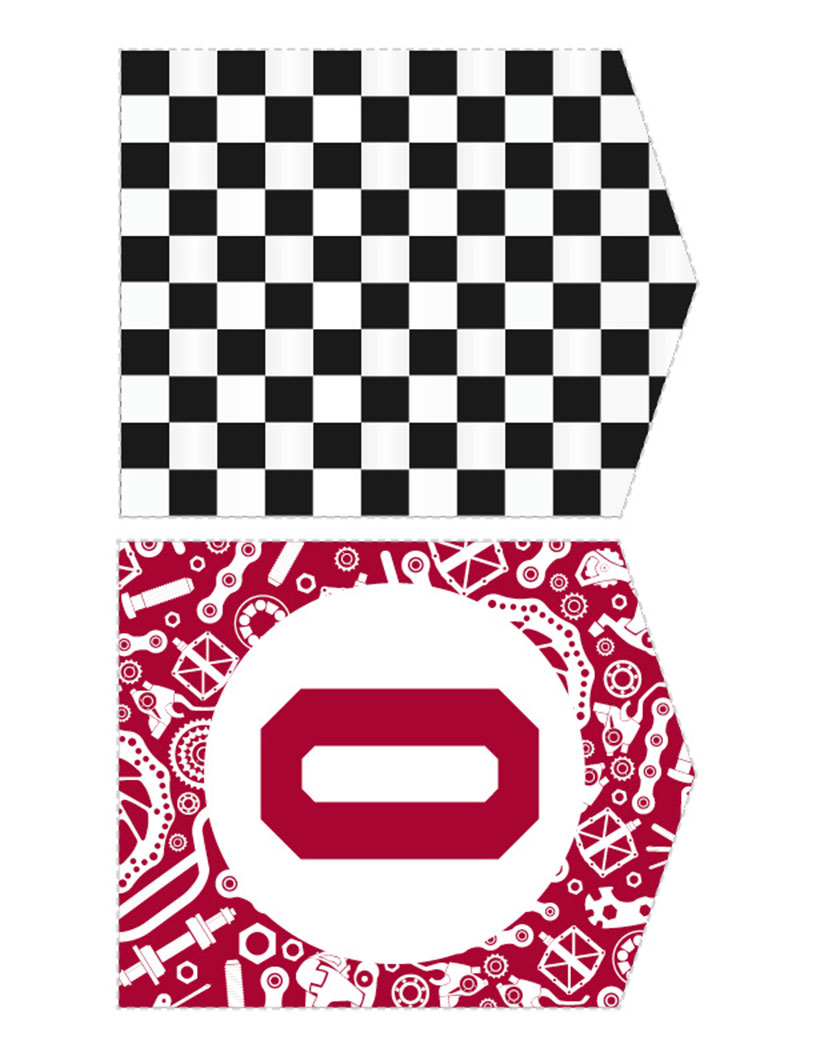 banner parts for the number 0 and a checkered flag