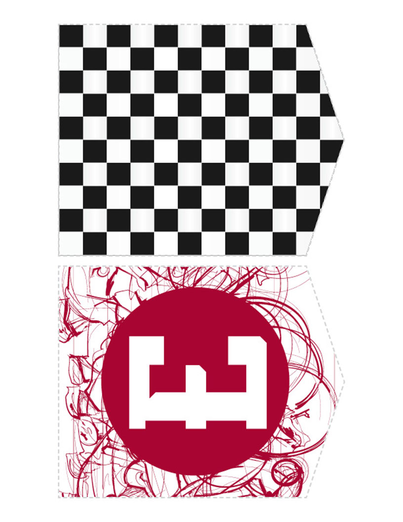banner parts for letter E and a checkered flag
