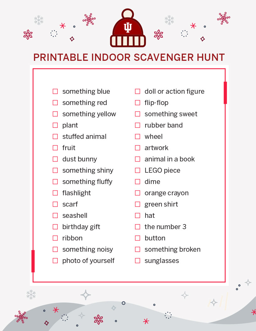Indoor scavenger hunt checklist
