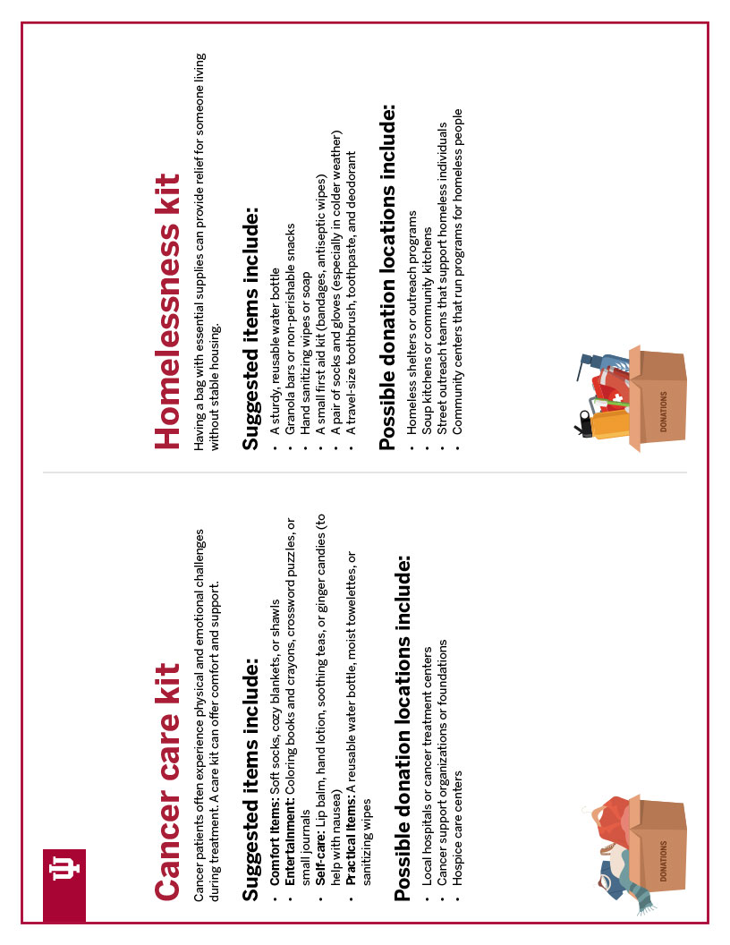 Cancer care and homelessness support kits