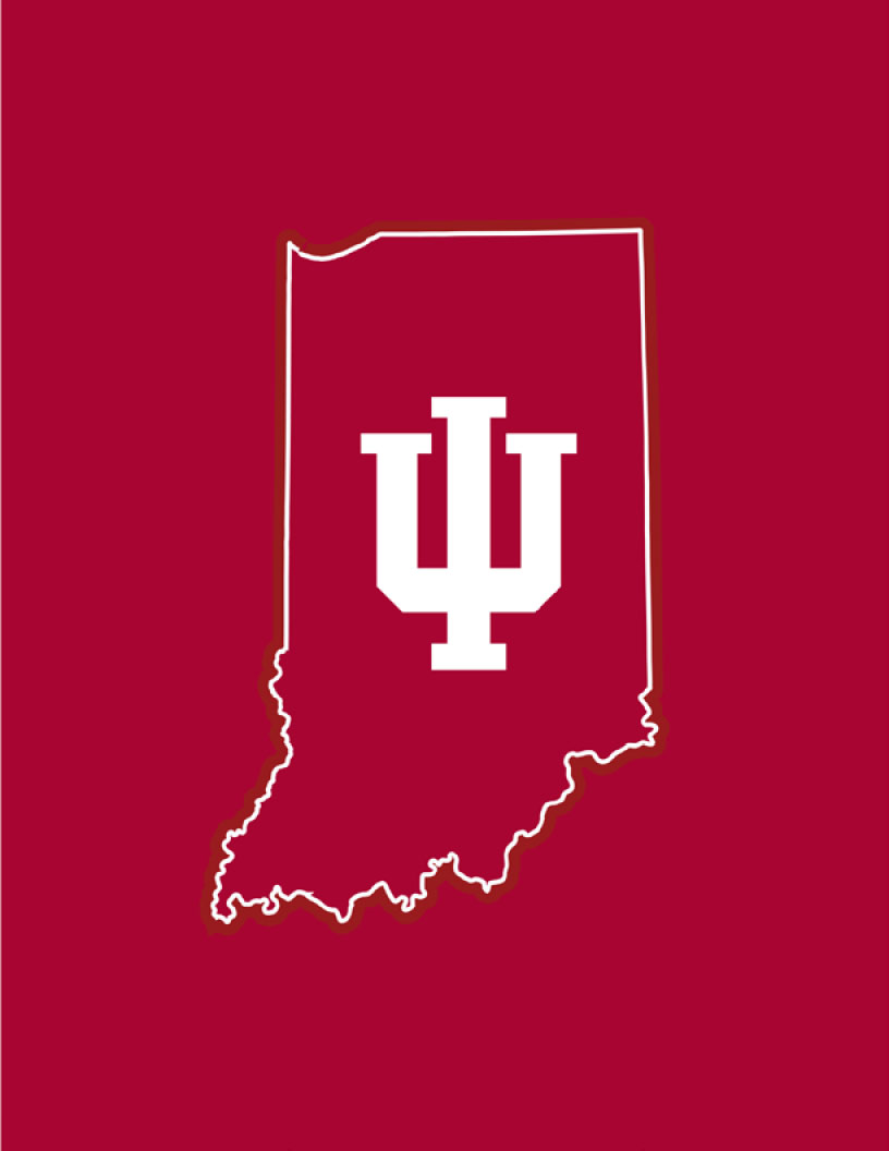 Red binder cover with white Indiana state outline and IU trident