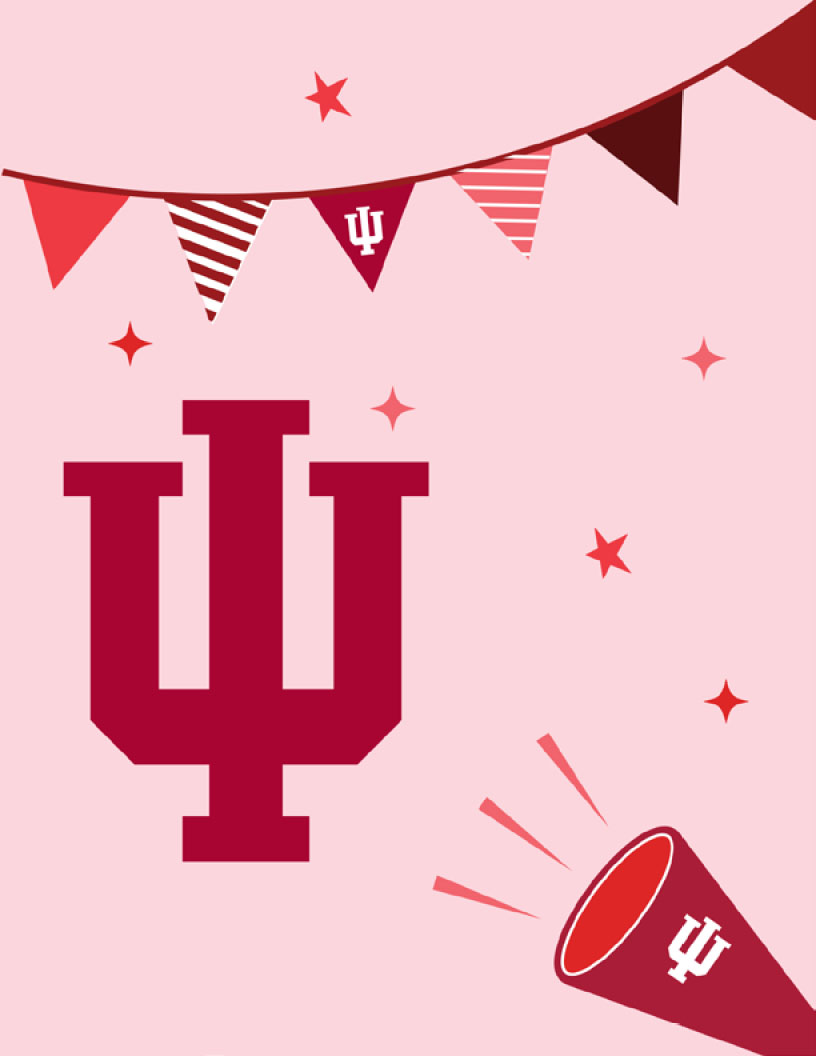 Pink binder cover with red banner and IU trident logo