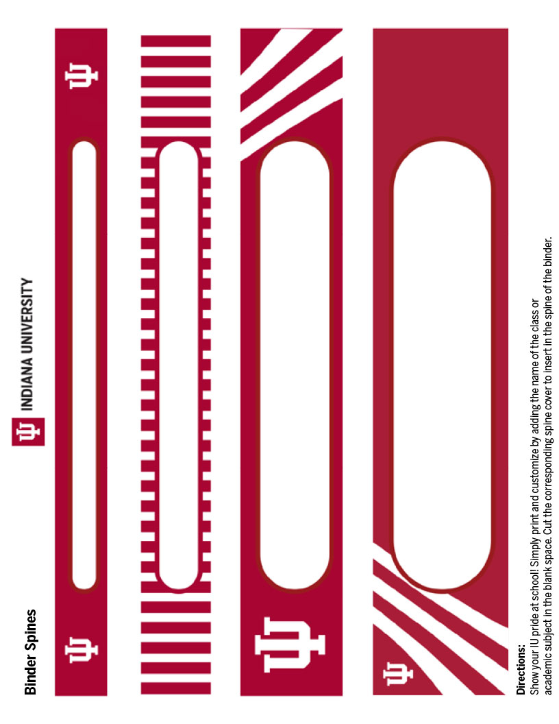 Red and white binder spines with strips and IU trident logos