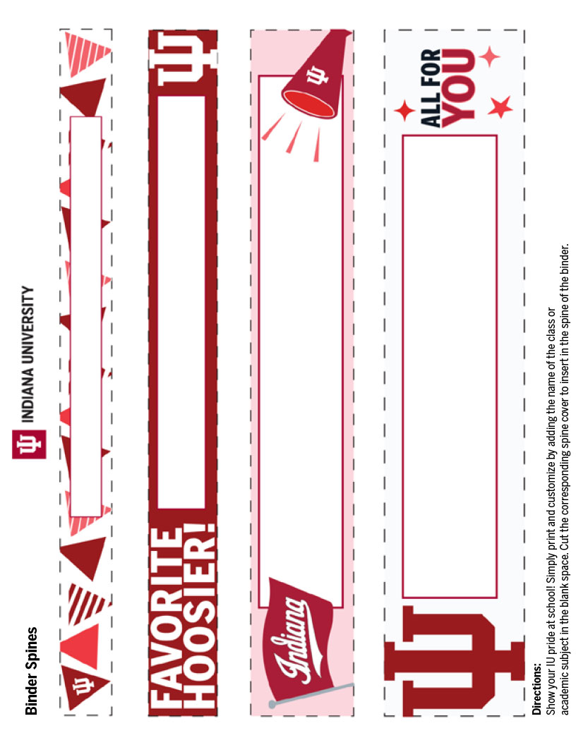red, white, and pink Hoosier theme binder spines