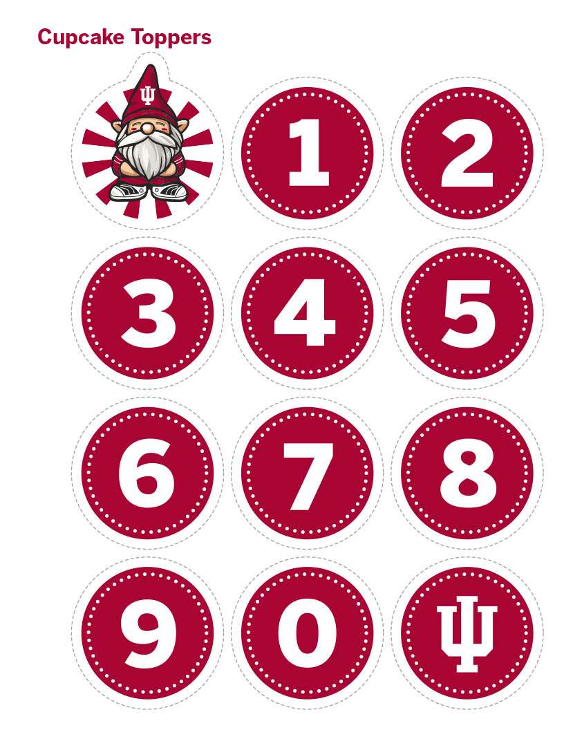 Red numbers and Herman the gnome cupcake toppers