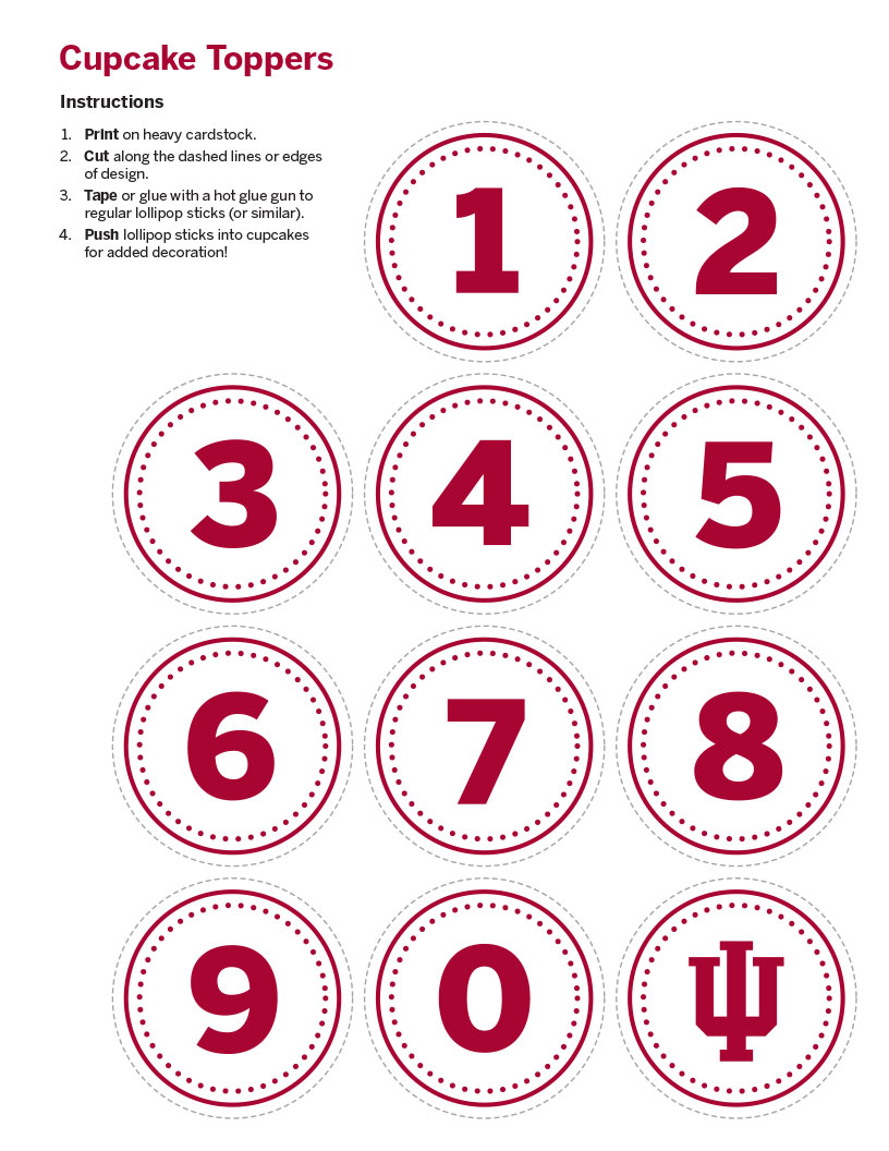 White numbers and IU trident cupcake toppers