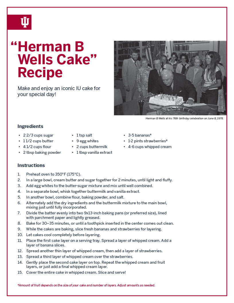 "Herman B Wells Cake" recipe