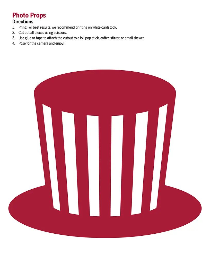Photo prop cutout of candy stripe top hat
