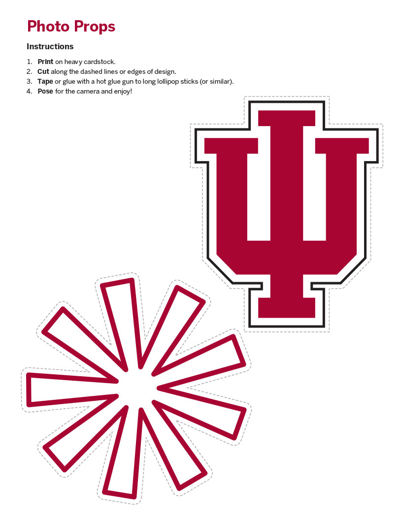 Red IU trident and white starburst photo prop cutouts