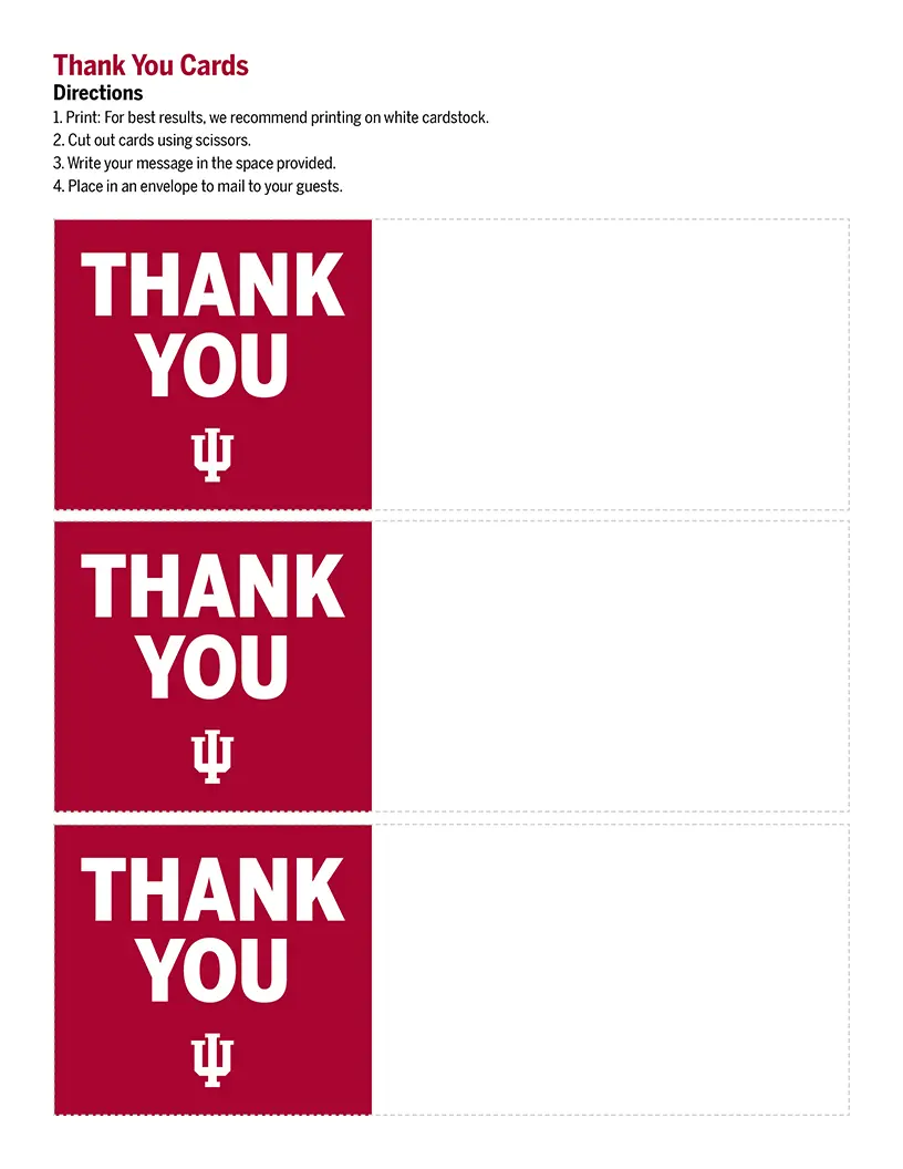 Red thank you note card cutouts