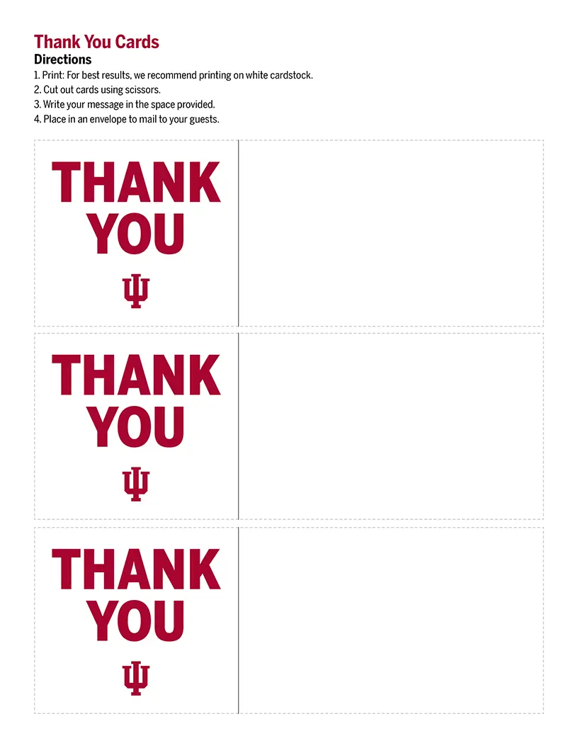 White thank you note card cutouts