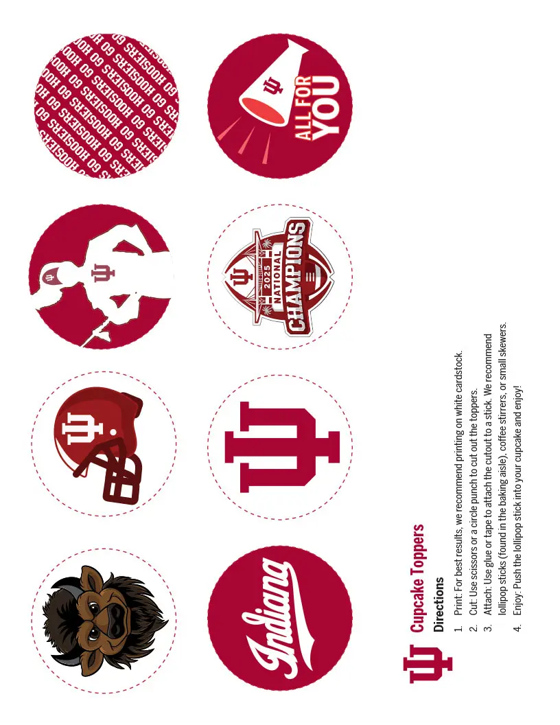 I U football themed cupcake toppers