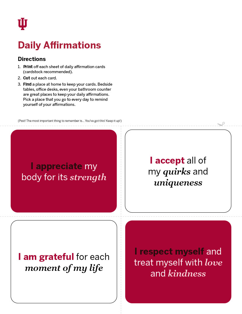 Daily affirmation card cutouts