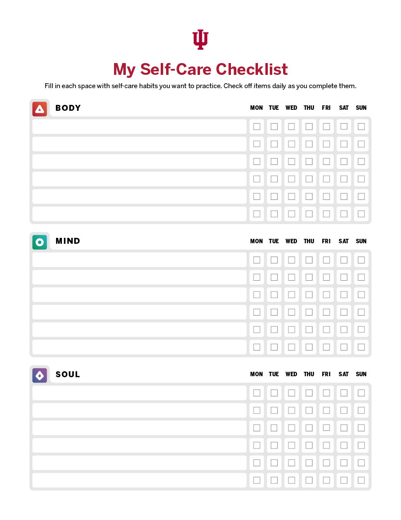 Blank create-your-own selfcare checklist