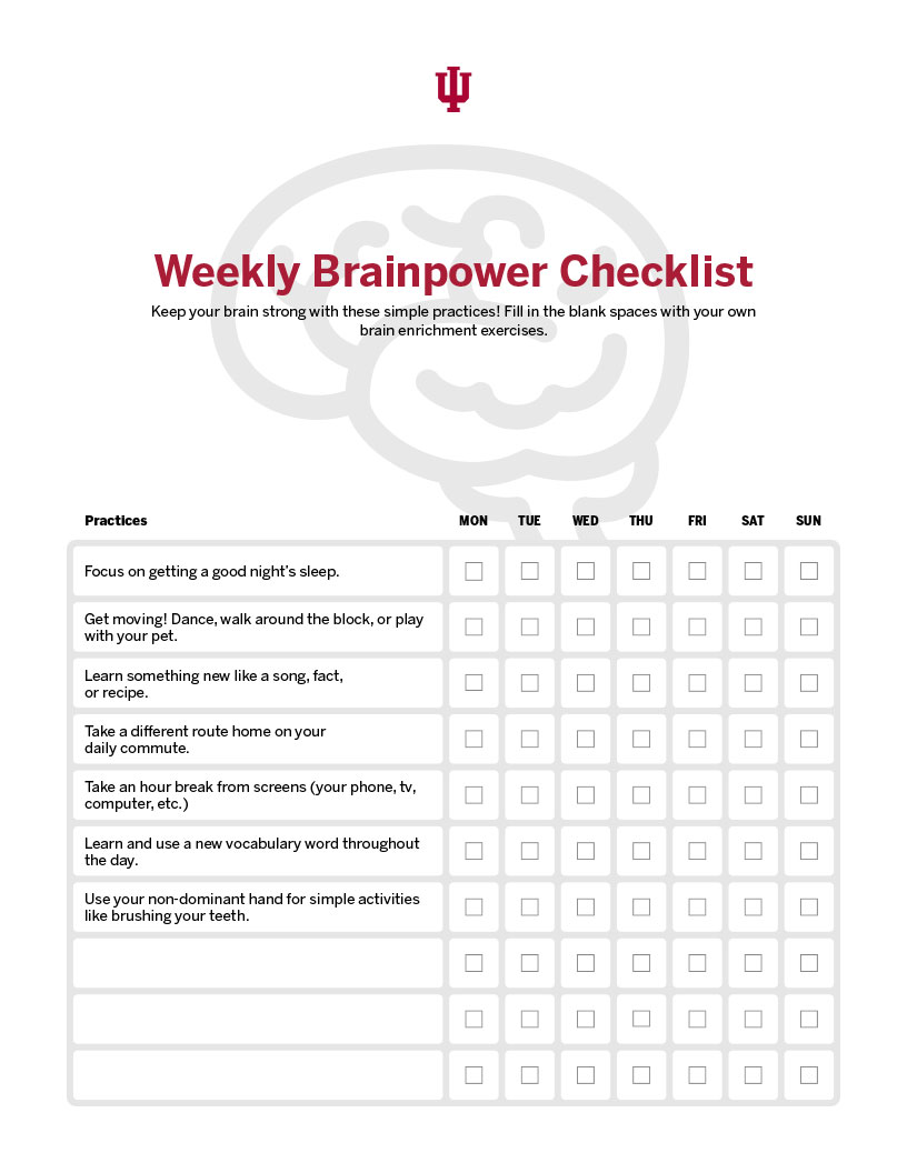 Weekly brainpower goals checklist