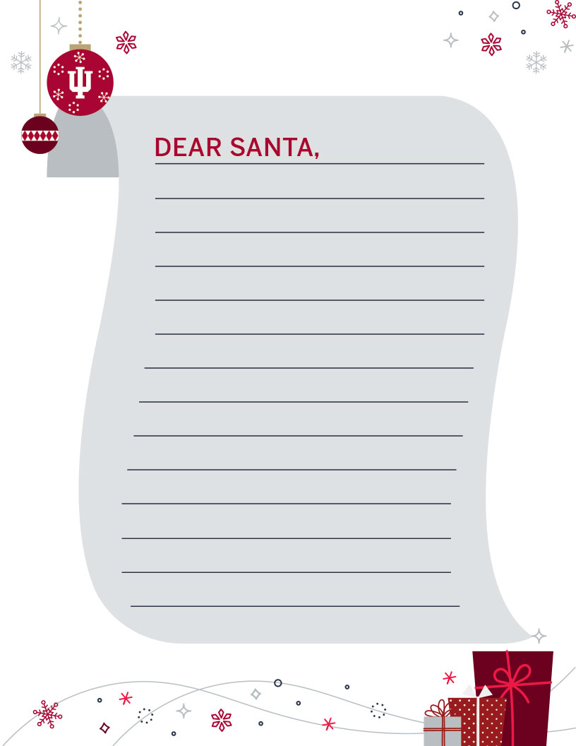 Blank letter in the shape of a paper scroll with "Dear Santa" on the first line