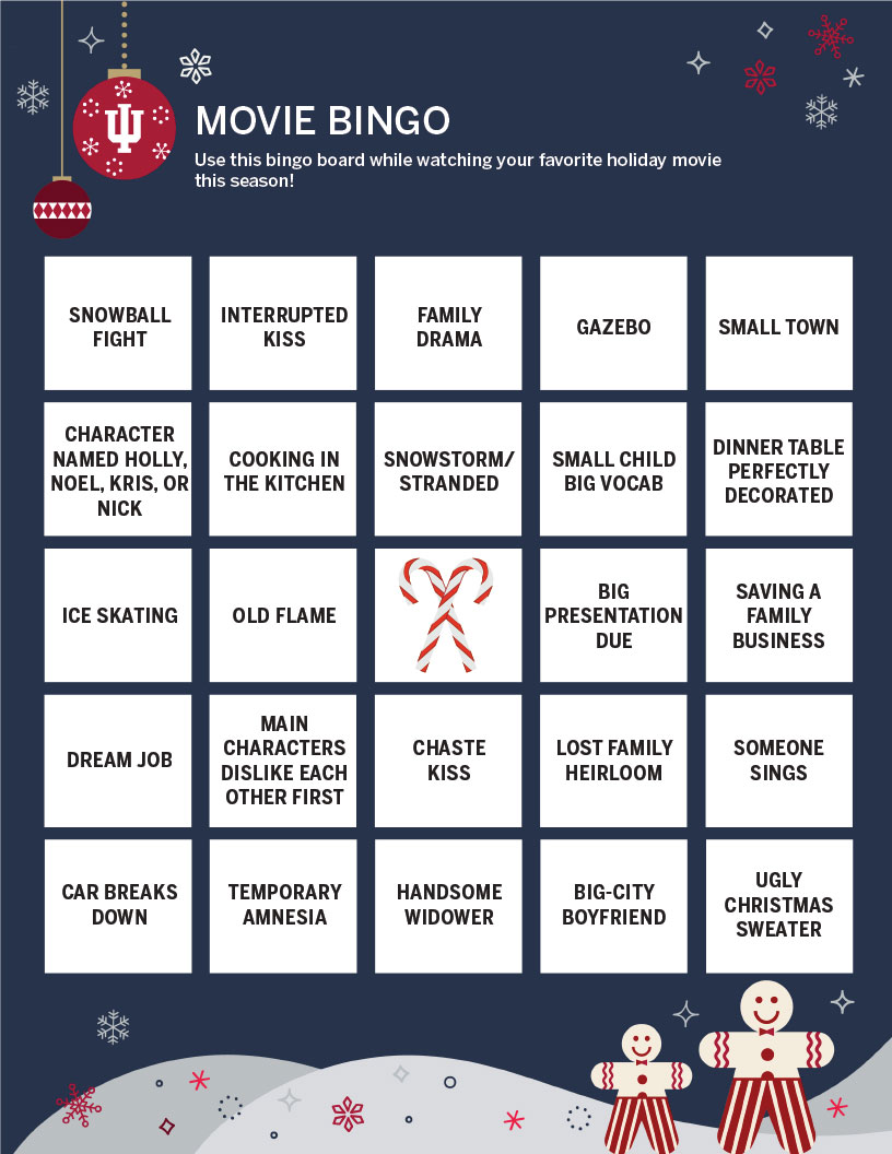 Holiday movie bingo board