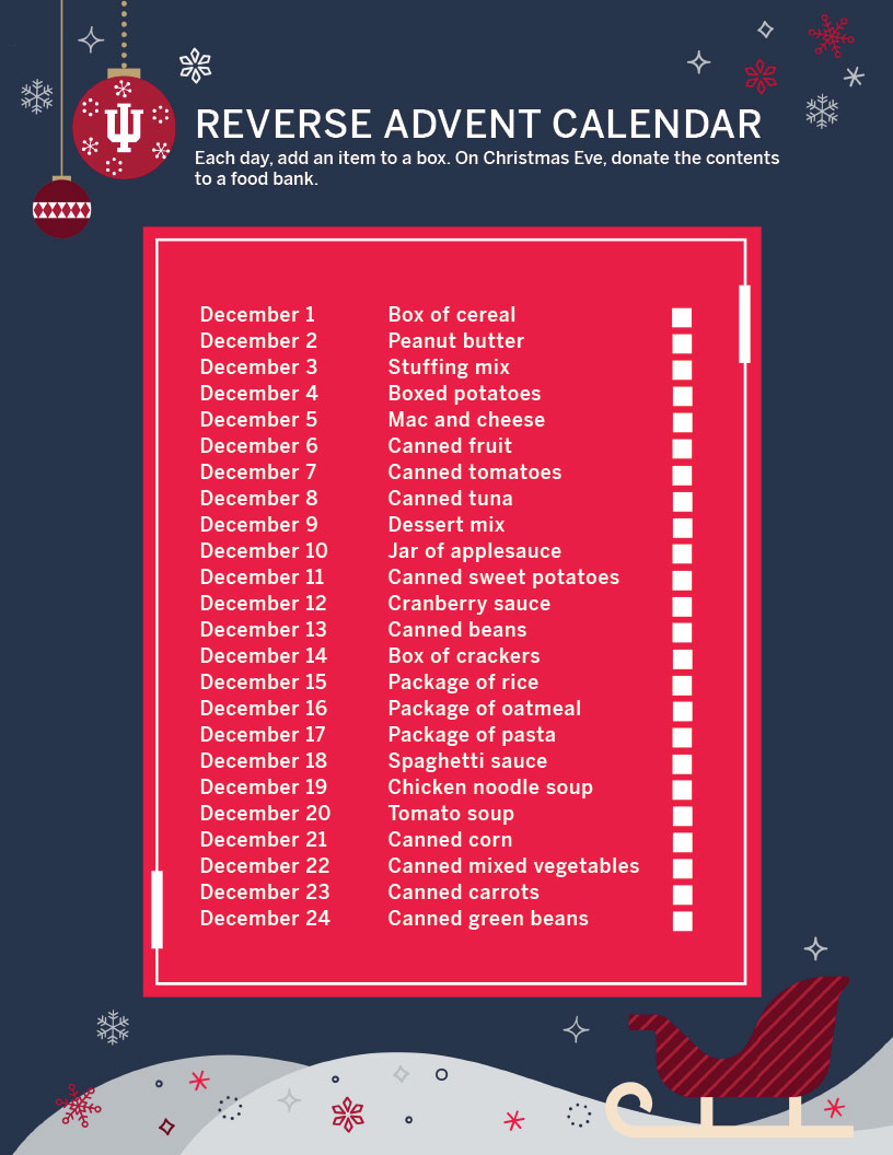 Reverse advent calendar for donations