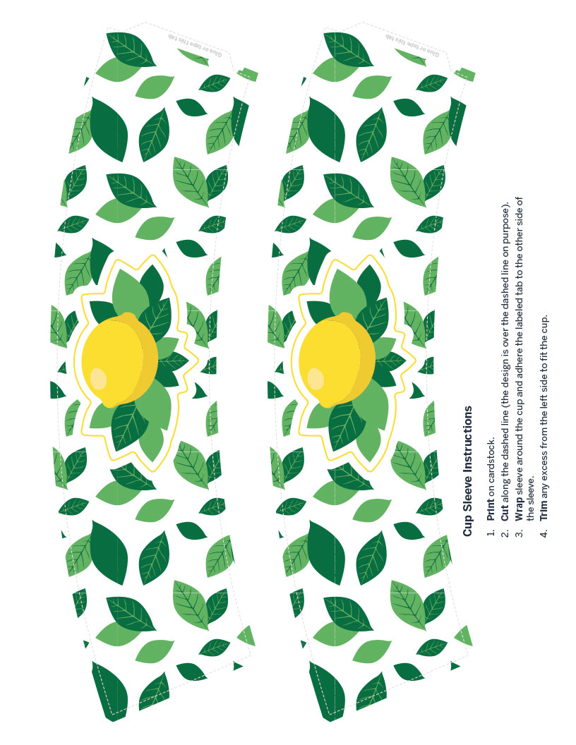 Cup sleeve design 1: whole lemon with leaves pattern