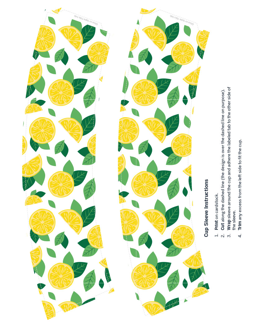 Cup sleeve design 2: lemon slices and leaves pattern