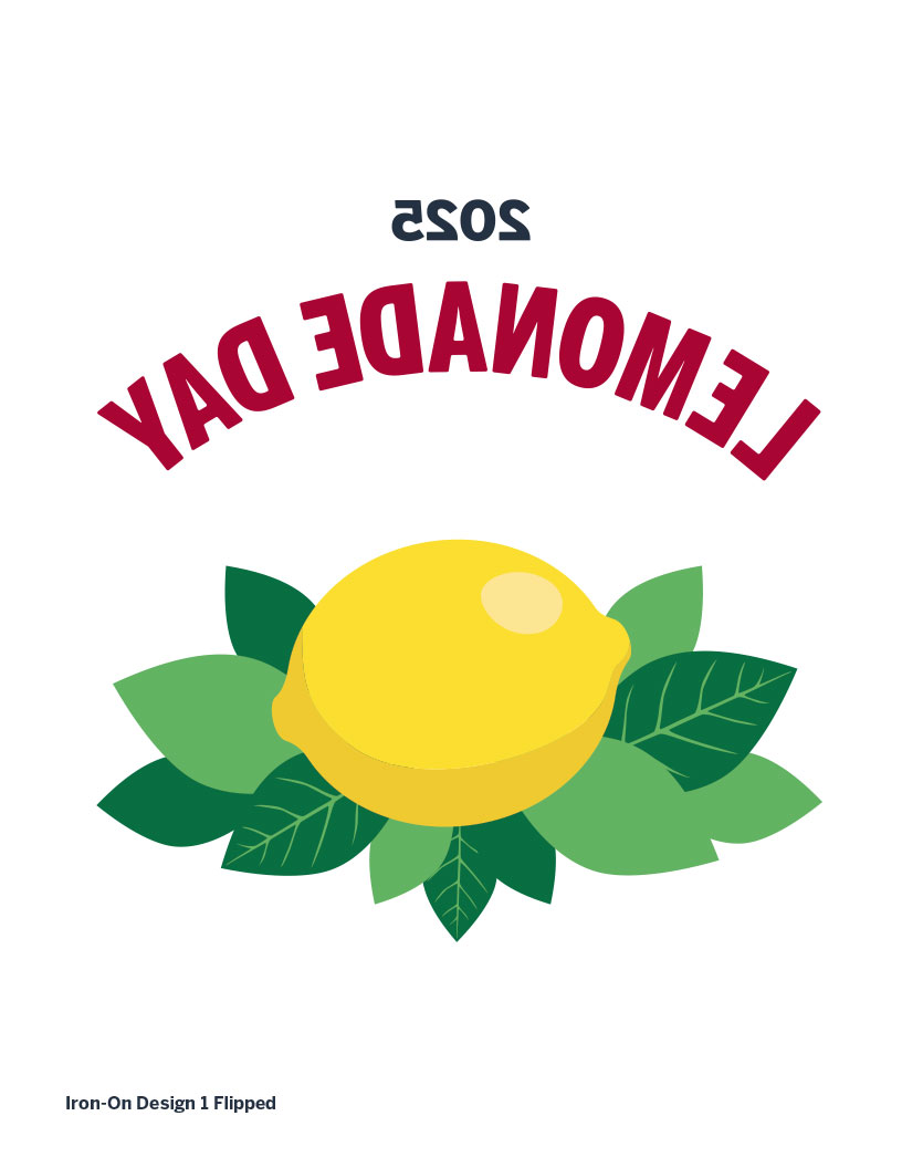 iron on design 1: "2025 Lemonade Day" text with lemon and leaves graphic