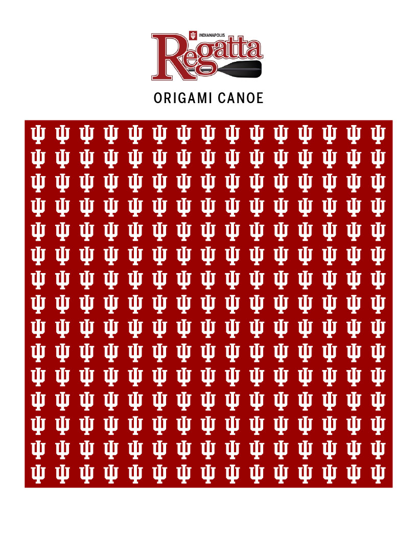 Origami paper 2: red with pattern of white I U trident logos
