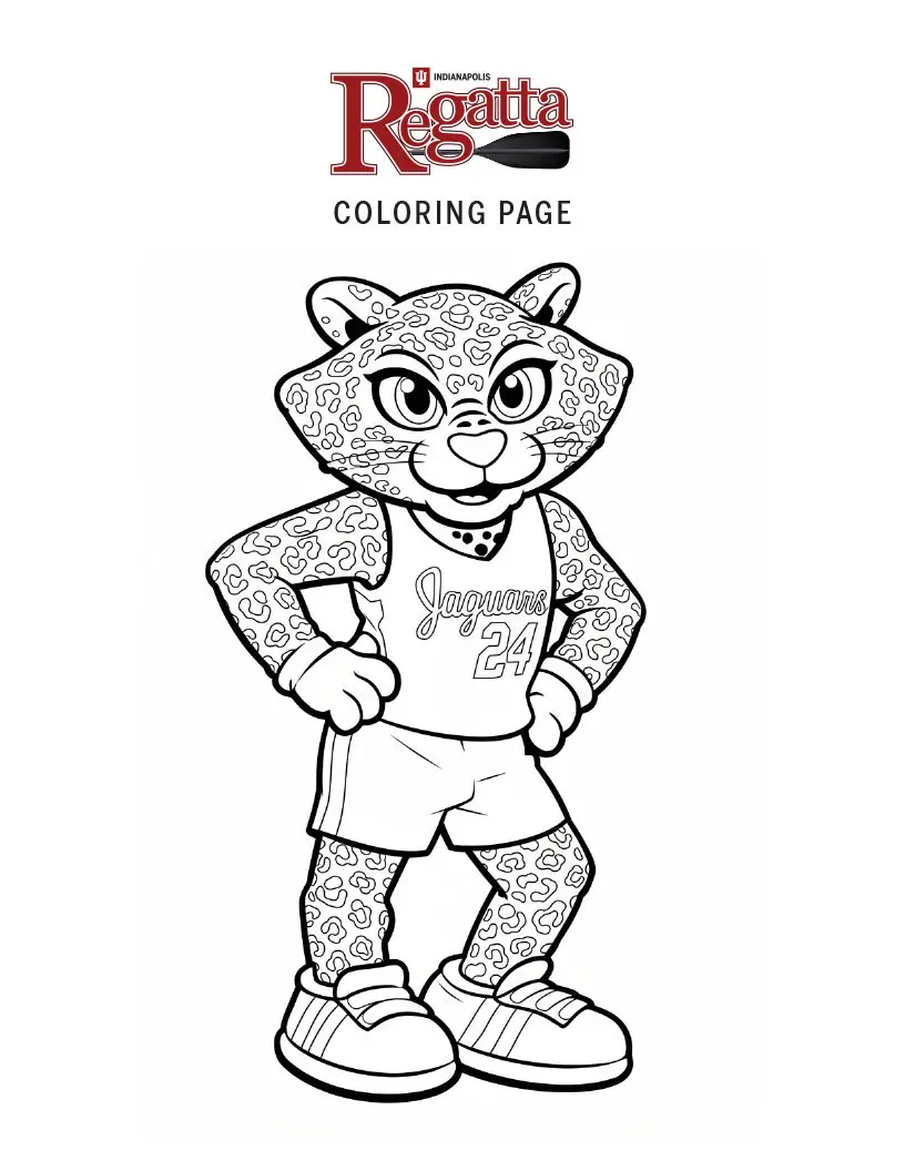 Coloring page featuring a jaguar mascot