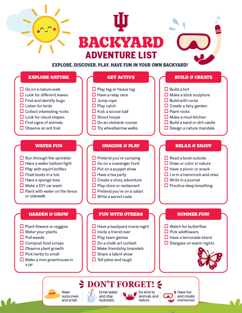 backyard adventures activity checklist