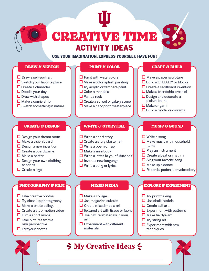 creative time activity ideas checklist