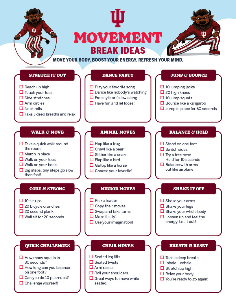 movement break ideas activity checklist