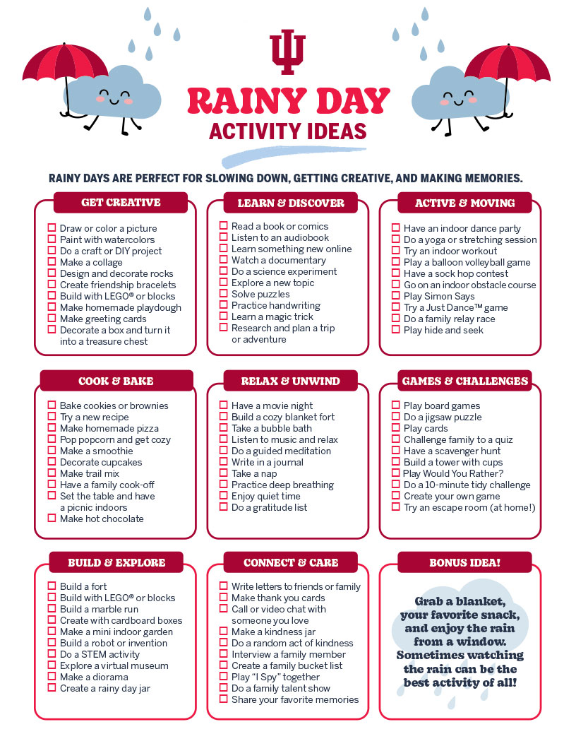 rainy day activity checklist