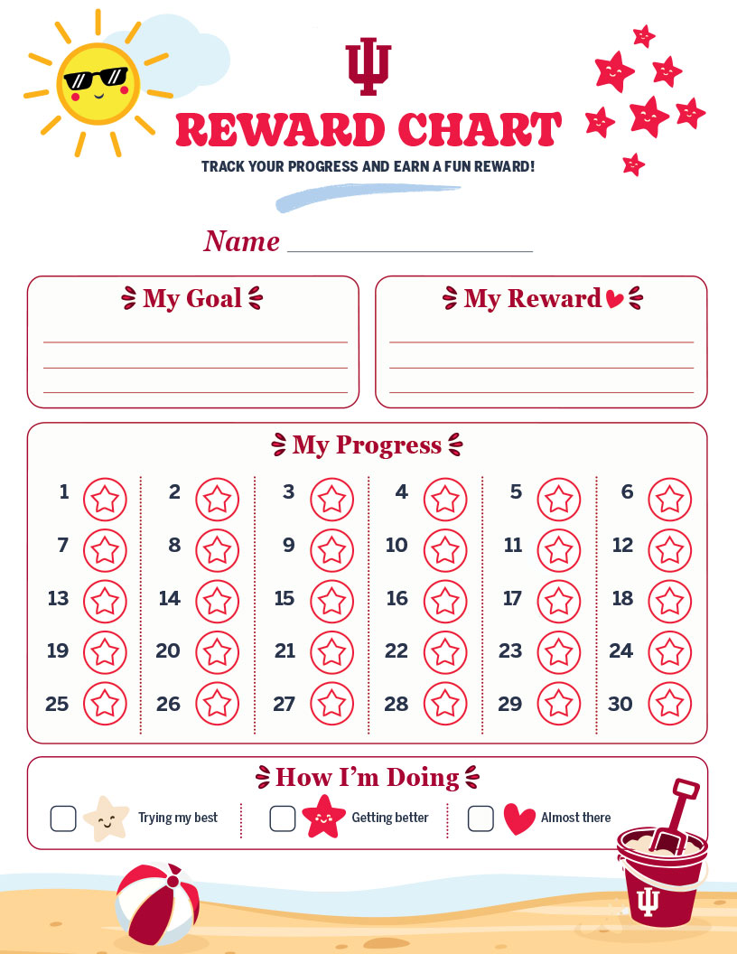Sheet to track progress towards earning rewards for completing challenges