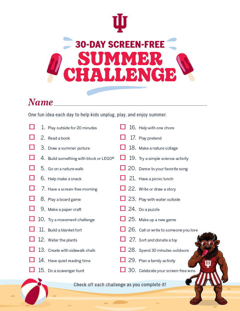 30 day screen-free challenge checklist