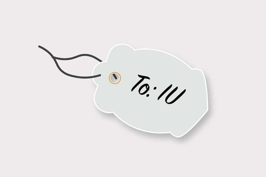Gift tag that says, “To: IU”