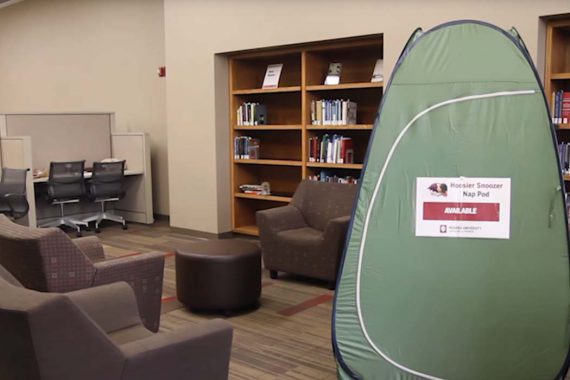 Nap pod positioned at the IU Bloomington Wells Library