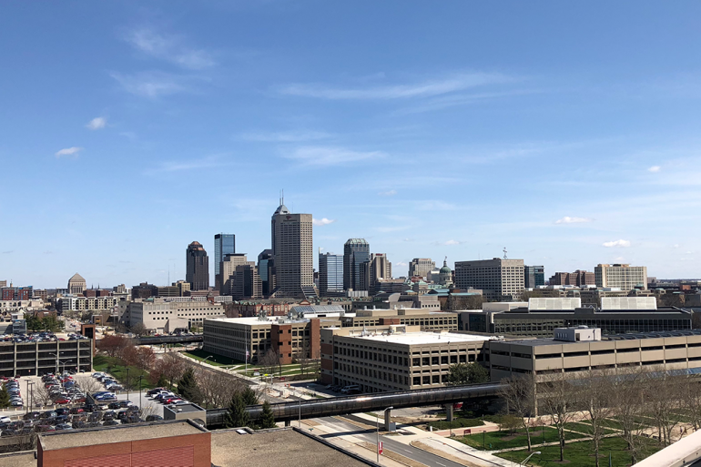 IUPUI After: Downtown Indianapolis with campus in the foreground, April 19, 2018. 