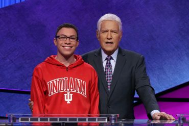 Tyler Combs with Alex Trebek on Jeopardy!