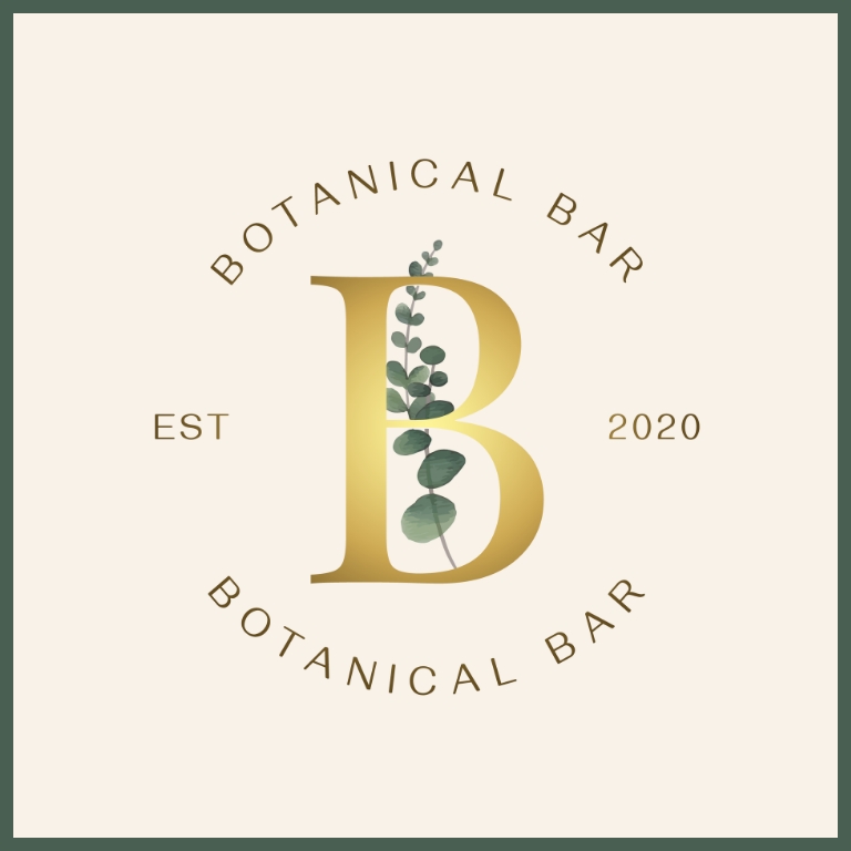 Text that reads: Botanical Bar; a green flower