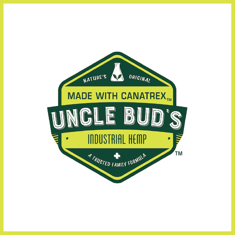 Text that reads: Uncle Bud's, industrial hemp