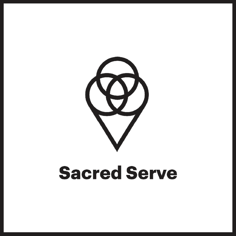 Illustration of an ice cream cone; text that reads Sacred Serve