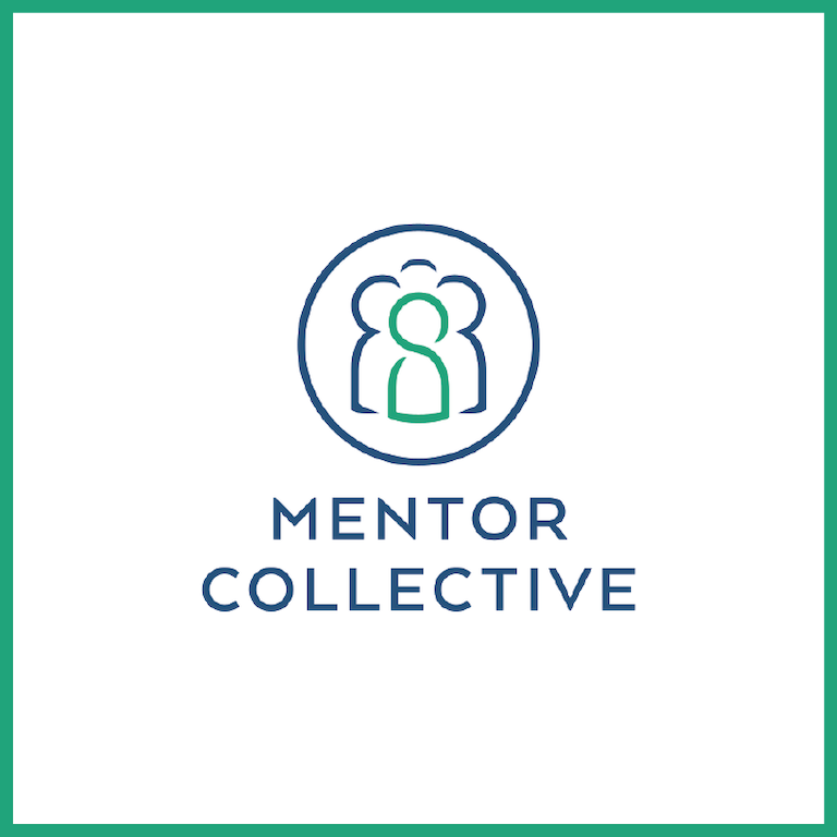 Illustration of a group of people; text that reads: Mentor Collective