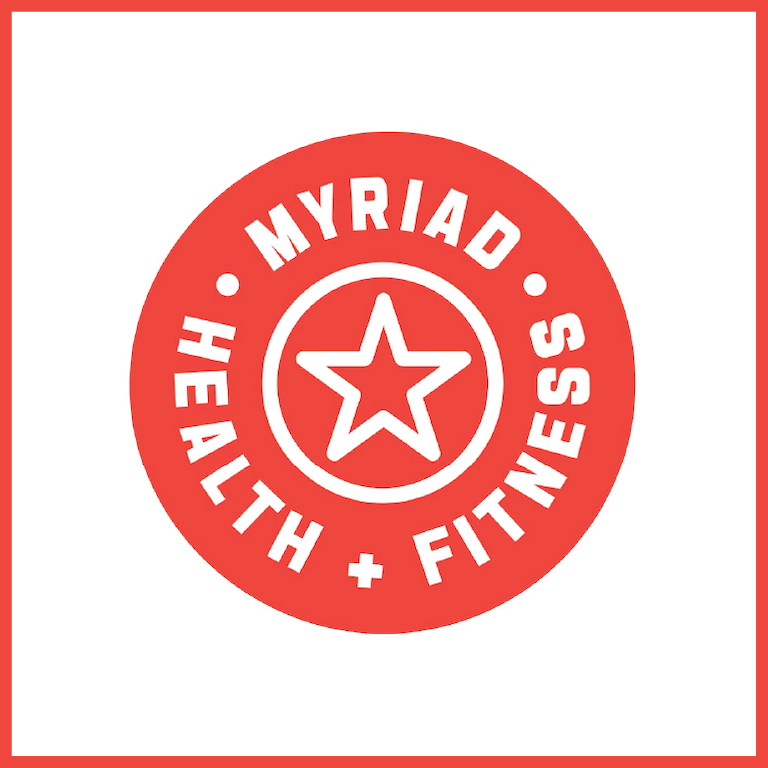 Text that reads: Myriad, health + fitness