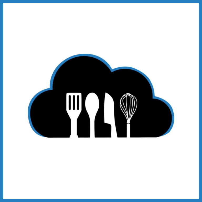 Illustration of kitchen utensils inside a cloud