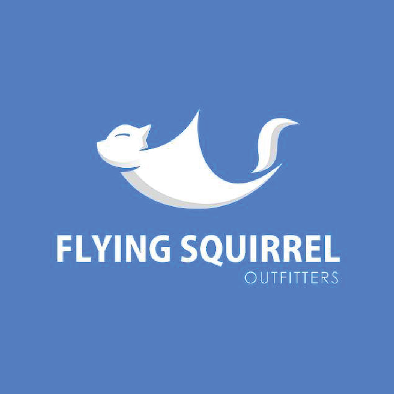 Illustration of a squirrel; text that reads: Flying Squirrel Outfitters