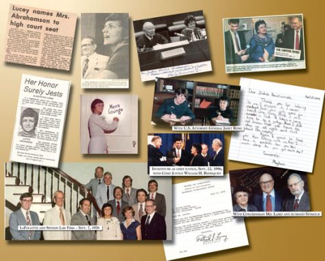 Collage of press clipping and photos about Shirley Abrahamson.