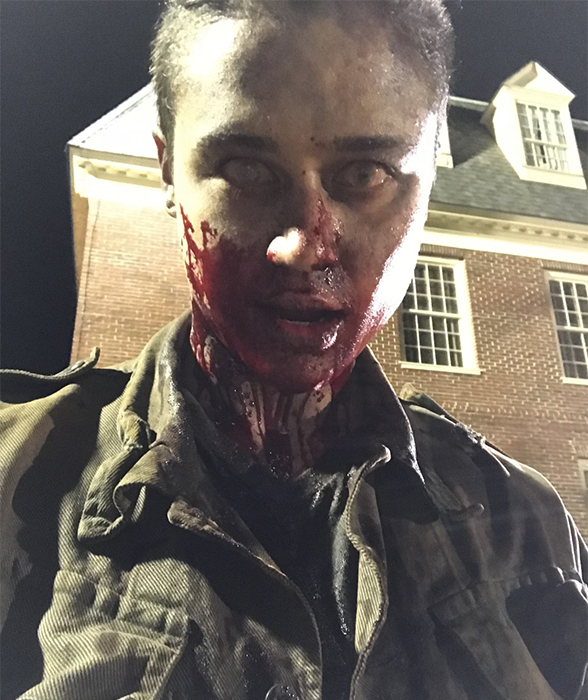 Katy O'Brian on set of "The Walking Dead"