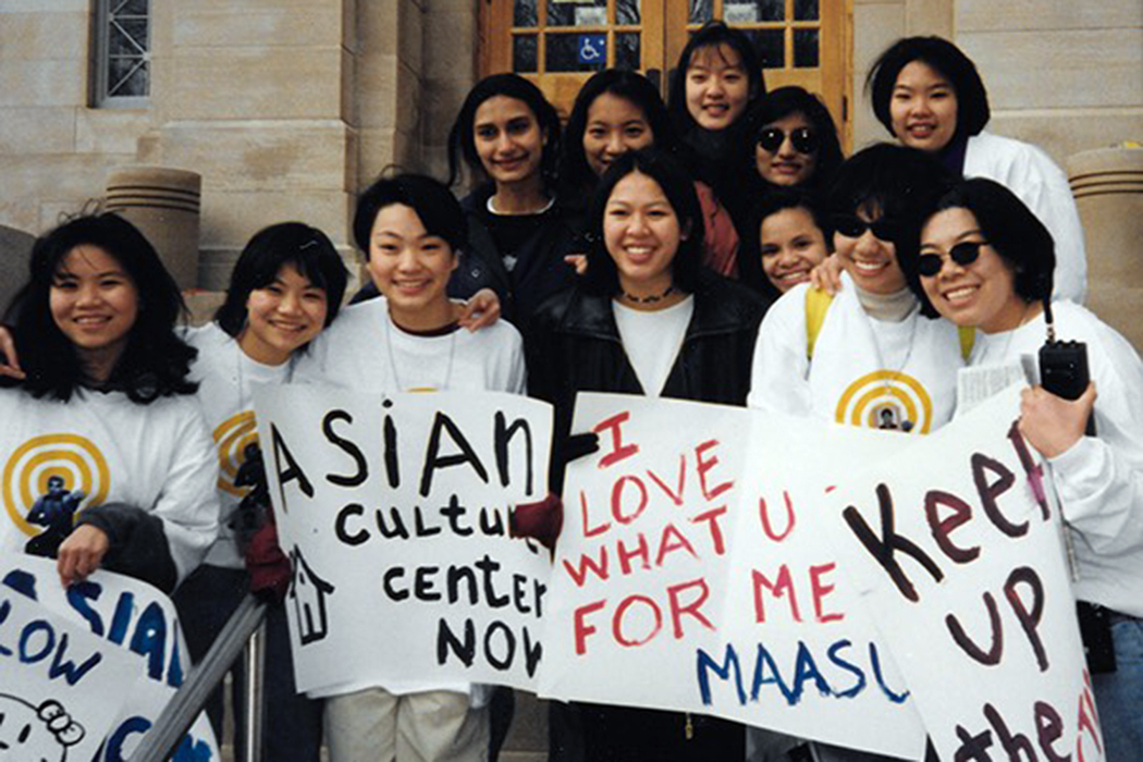 Khai Yang with friends on IU Bloomington campus in the late 1990s