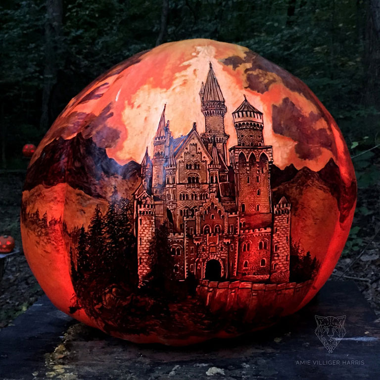 Neuschwanstein Castle depicted on a pumpkin 