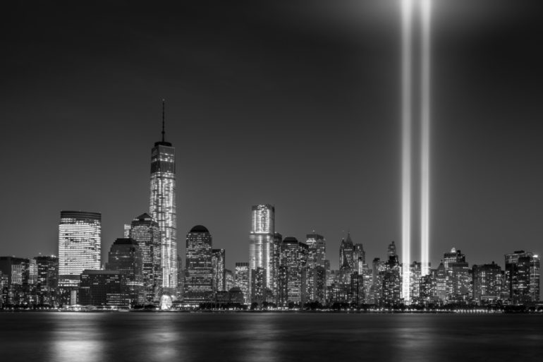Black and white image of the NYC skyline